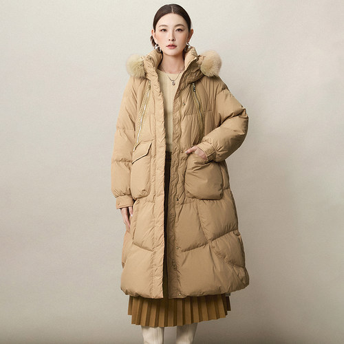 连帽毛领宽松外套羽绒服