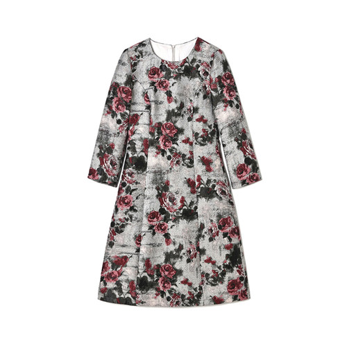 精致提花圆领中裙连衣裙