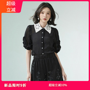 衬衫 Outlets撤柜正品 镂空提花减龄Polo领上衣五分袖 UW夏装 女 新款