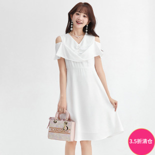 甜美气质中裙露肩短袖 2025新款 连衣裙 KL夏装 Outlets专柜撤柜正品