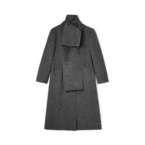 围巾双面尼毛呢外套大衣