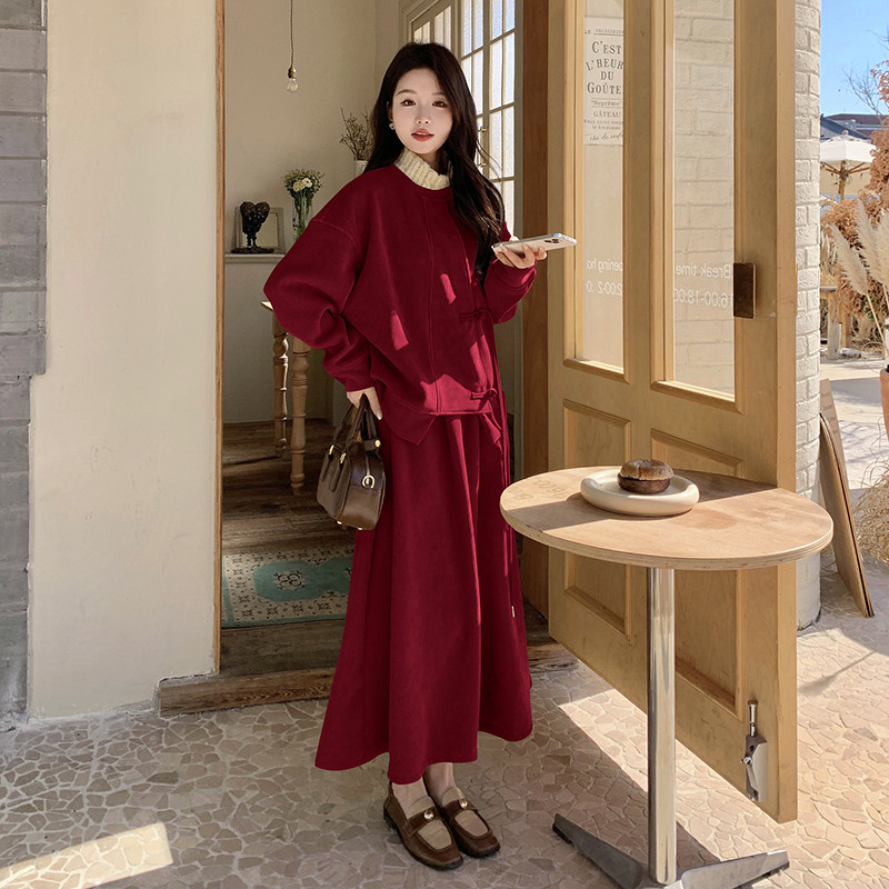 新中式国风复古木耳边上衣套装女2025秋季新款温柔风半身裙两件套,女装套装/套裙,2B188