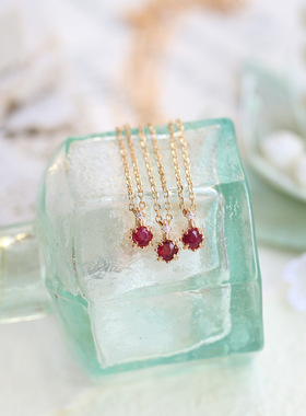 日系小众轻奢款925银镀4K金 天然红宝石项链 迷你小红豆项链