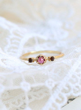 日系轻奢珠宝 925银镀14k金戒指 简约几何六边形镁铝石榴水晶指环