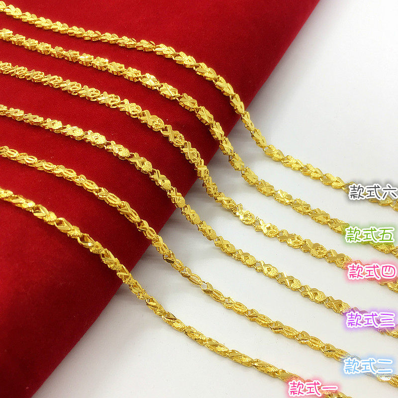 新款沙金女士项链 黄铜镀金24K四叶草小鱼百搭吊坠项链殴币饰品
