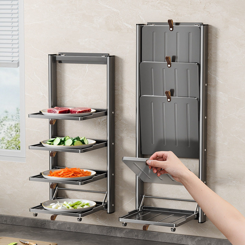 折叠式厨房备菜置物架毛巾架吸盘壁挂配菜盘可折叠家用盘子收纳架