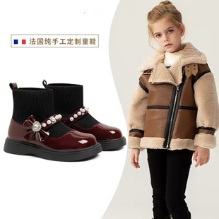 真皮短靴女秋季新款童鞋儿童靴子女童春秋袜靴女孩皮靴秋冬袜子靴