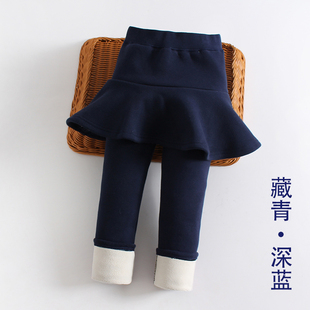 裙一體絨加厚外穿款 女童冬裝 灰色假兩件褲 裙褲 加絨兒童打底褲 藏青