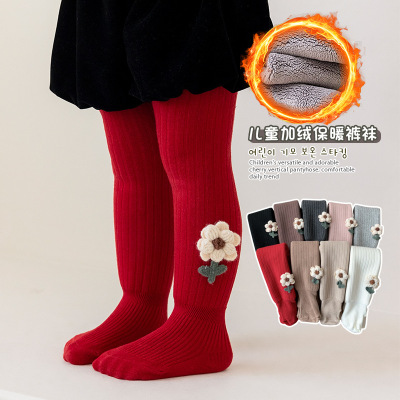 宝宝加绒打底裤秋冬款红色连裤袜