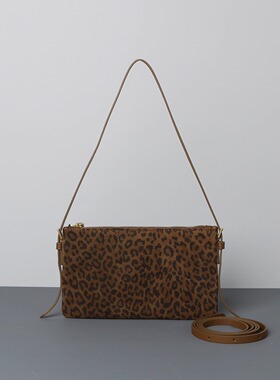 真皮女包豹纹小方包头层磨砂牛皮hobo腋下包手机包单肩斜挎法棍包