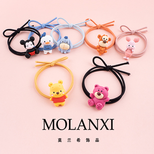 草莓熊维尼熊唐老鸭米奇跳跳虎橡皮筋扎头发绳发圈情侣手绳皮套女