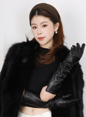时尚款小羊皮长皮手套女士薄触屏
