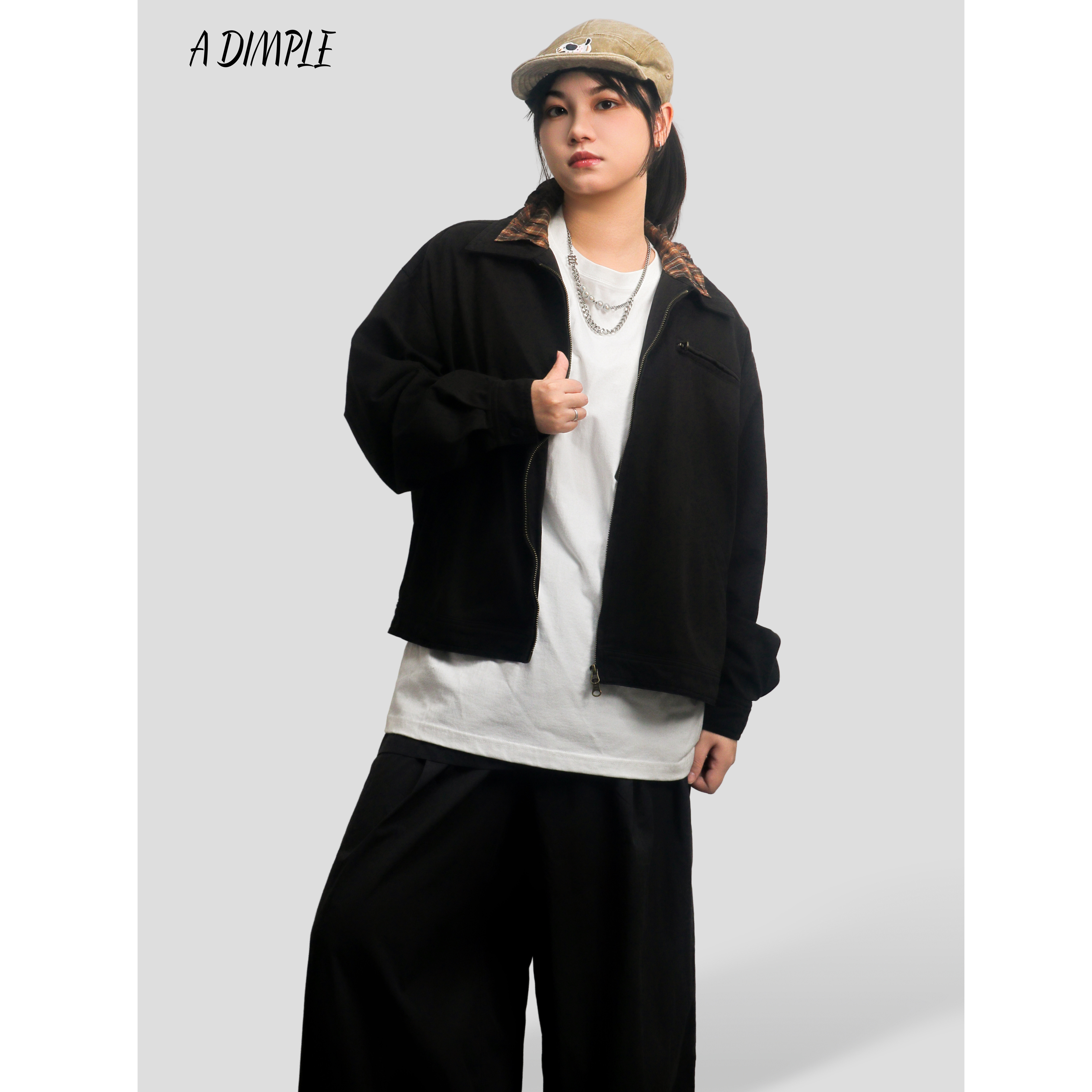 A DIMPLE秋季新款花边复古风山系工装外套纯棉格纹无性别穿搭夹克