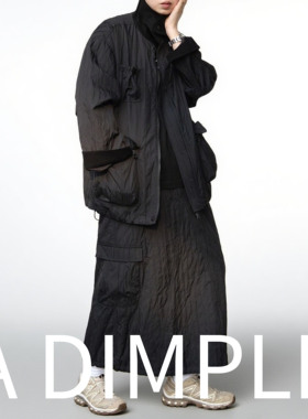 A Dimple竖条工装半裙户外休闲口袋直筒百搭收腰抽绳秋季小众设计