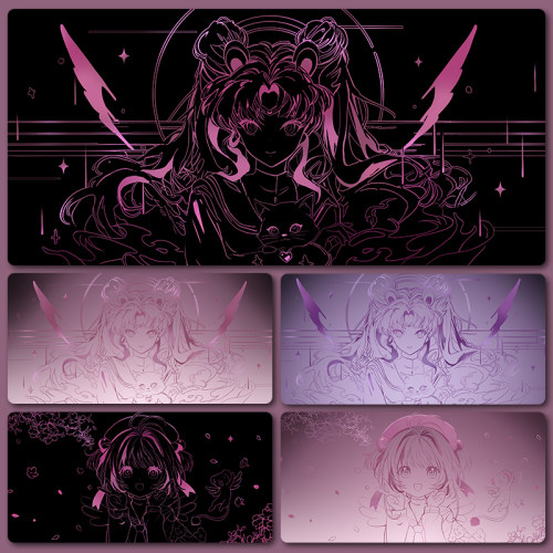 鼠标垫高级感超大号渐变线条风动漫电脑桌垫办公室电竞游戏键盘垫