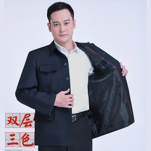 男春秋季 军便装 爸爸装 爷爷外套双层老式 中山服休闲服装 老人中山装