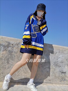 欧美宽松大码冰球服长袖BF街头原宿刺绣字母棒球服嘻哈球衣男女潮