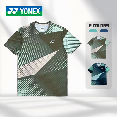 YONEX/尤尼克斯羽毛球服几何条纹速干透气T恤文化衫运动短袖-2893
