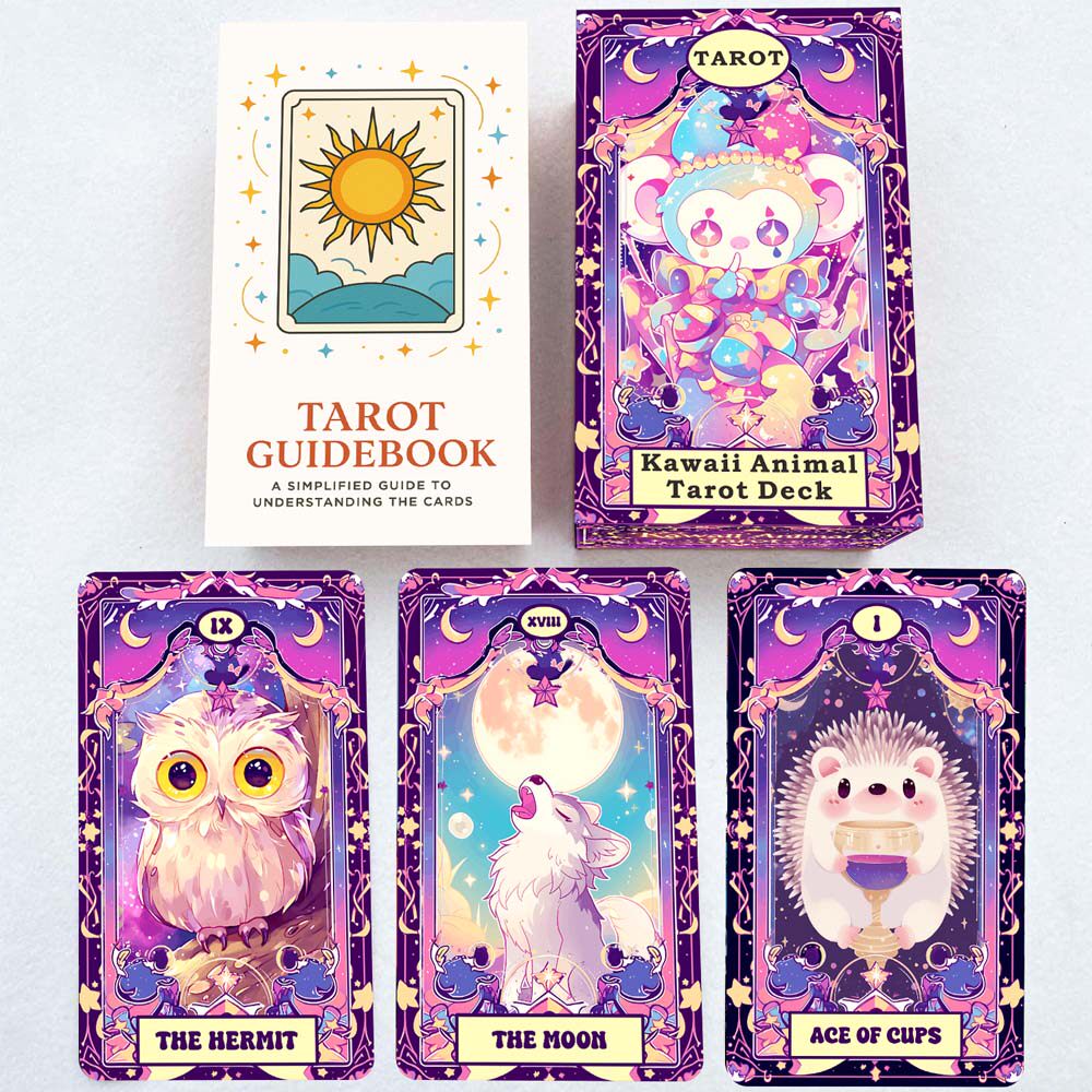 12X7cm Kawii Animal Tarot卡哇伊动物卡罗牌英文卡牌游戏天地盖