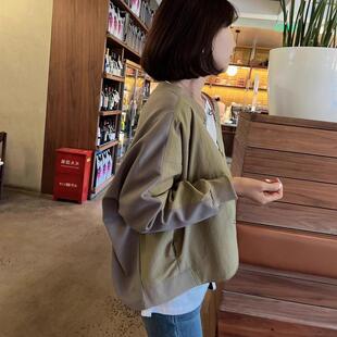 韩国东大门女装夏秋季时尚设计感前短后长拼色拼接休闲夹克外套女