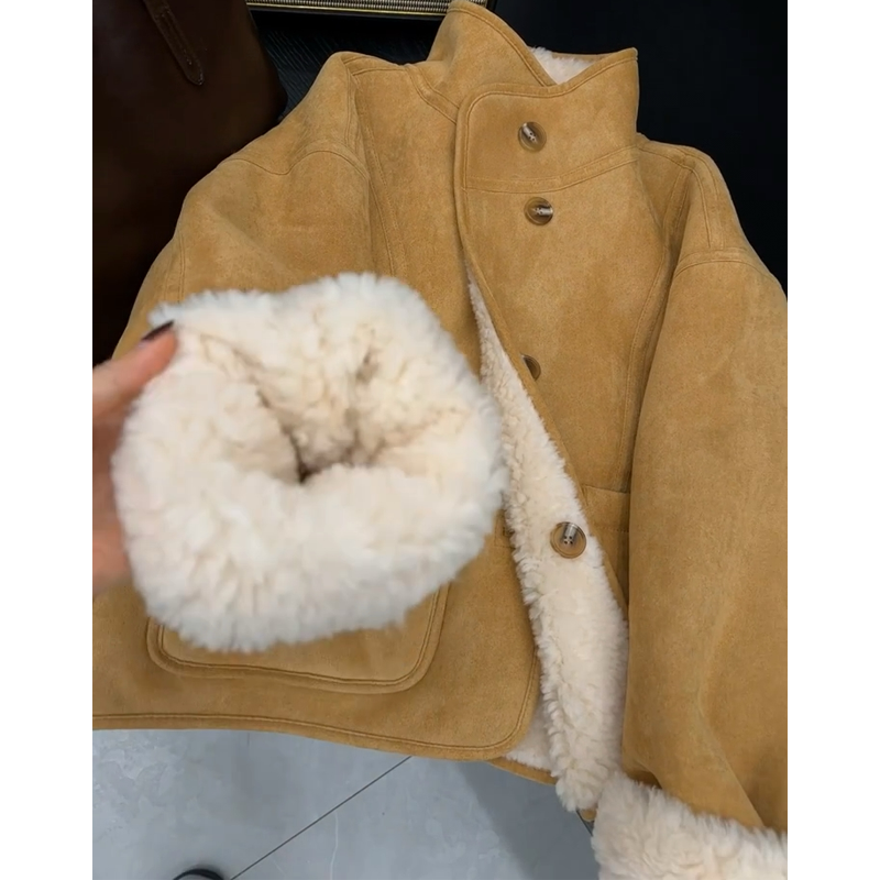 美拉德羊羔毛皮毛一体短外套女冬