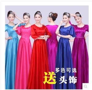 合唱演出服装女长裙新款大摆连衣裙成人现代中老年表演长款礼服