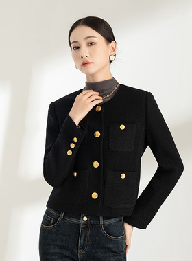 90羊毛黑色小香风外套秋冬新款高级感轻奢法式小个子上衣chi