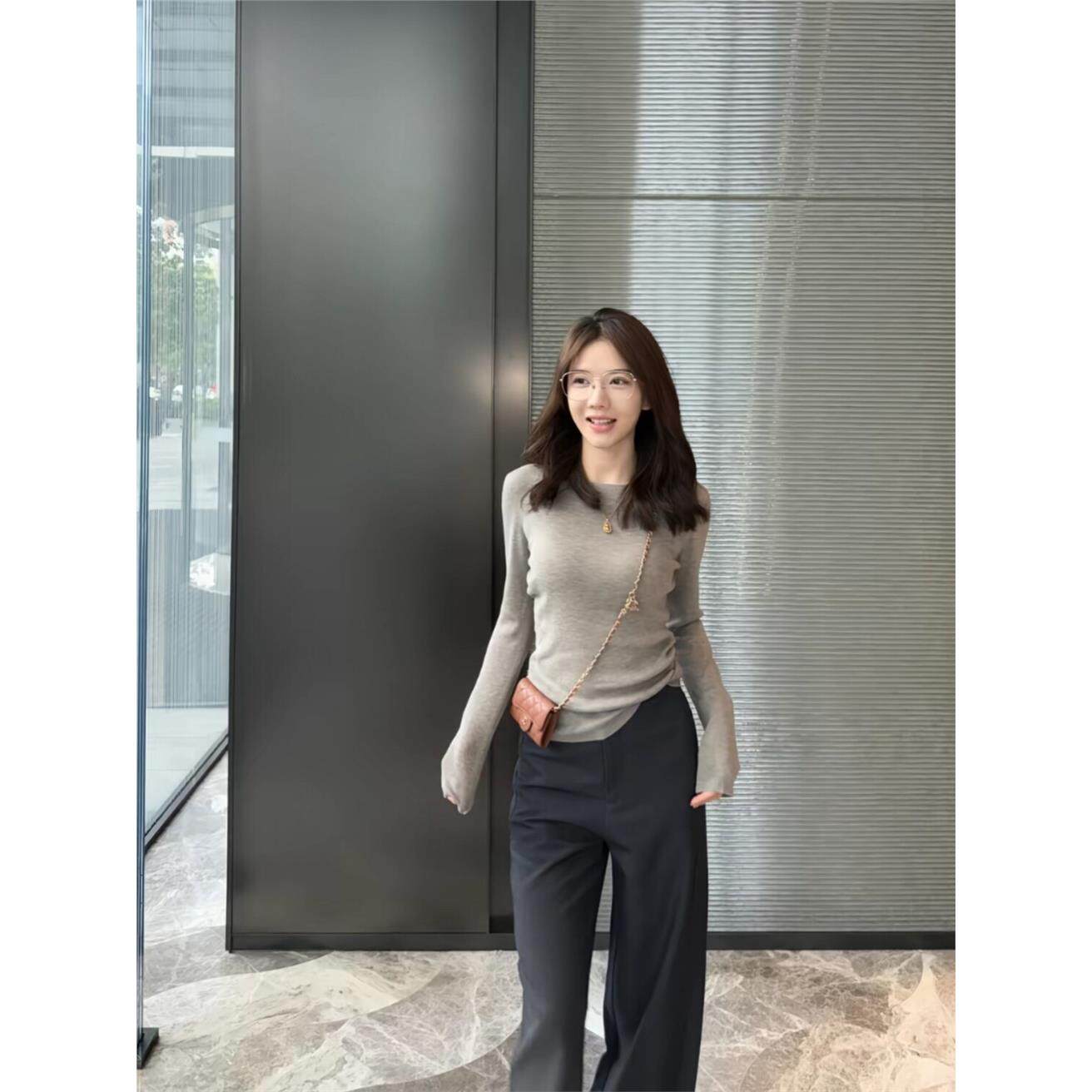 TUDJ超细羊毛打底衫巨好看的长袖针织衫女高级感上衣修身内搭T恤