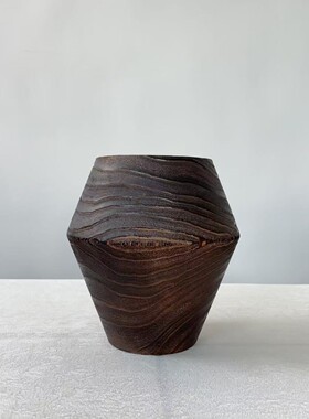 实木碳化花瓶组合家居装饰摆件复古式花器工艺品