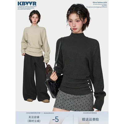 灰色半高领针织毛衣女秋