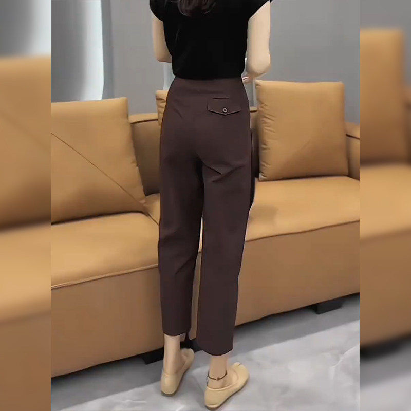 欧洲咖色九分哈伦西装裤女2025秋季新款大码胖mm小个子直筒烟管裤