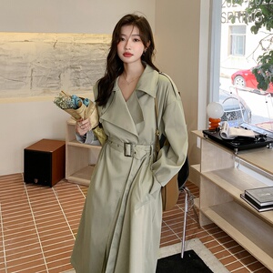 豆沙绿风衣外套女中长款春秋2023新款英伦风流行宽松休闲气质大衣图片