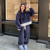 韩系假两件拼接蕾丝卫衣女春季2025新款洋气时髦休闲裤，商品下架区，浙宝202