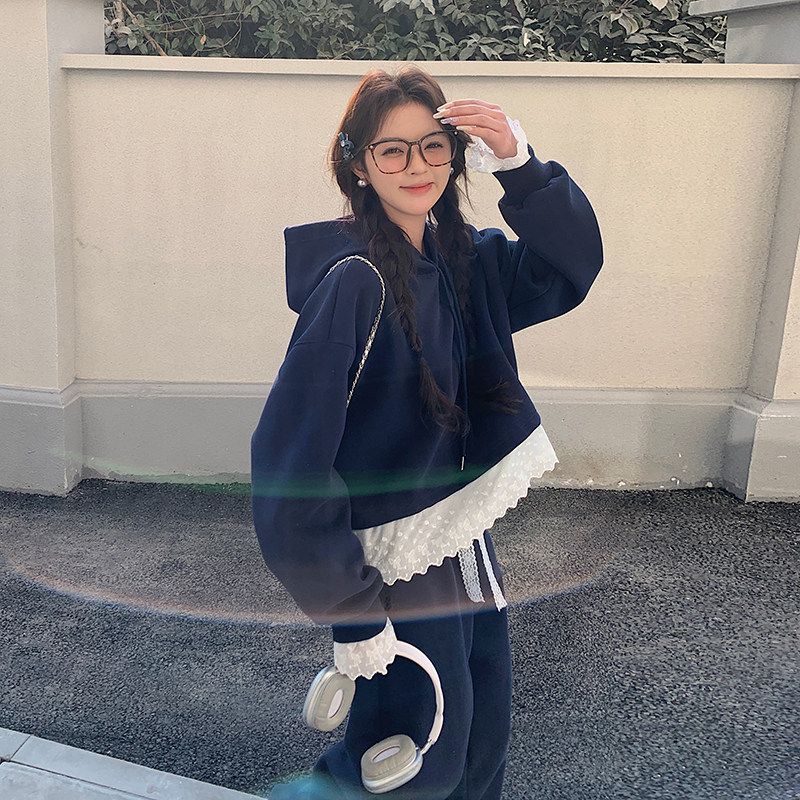 春装现货连帽花边拼接卫衣+裤子两件套装202-2529-P155K248,女装套装/套裙,浙宝202
