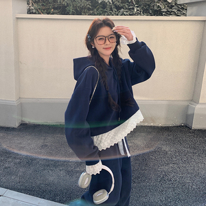 春装现货 连帽花边拼接卫衣+裤子两件套装 202-2529-P155K248图片