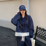 现货主推秋装花边拼接绣花卫衣裤子两件套装202-2513-P155-K228，女装运动套装，浙宝202