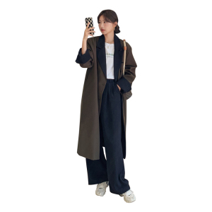 中长款小众拼色风衣外套女春季2025年新款气质韩版宽松时尚大衣潮图片