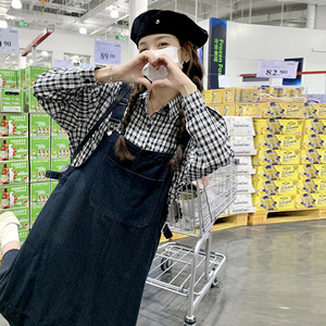 ootd穿搭日韩系牛仔背带连衣裙女春秋2025超火学院风长裙两件套装,女装套装/套裙,浙宝202