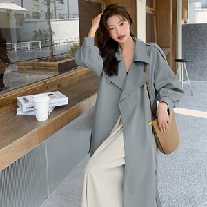 豆沙绿风衣外套女中长款春秋2023新款英伦风流行宽松休闲气质大衣图片
