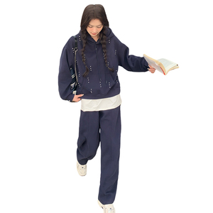 秋装现货 重工钉珠连帽卫衣+裤子两件套套装 202-2506-P185K248图片
