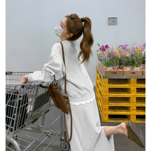 现货秋装 韩版简约花边拼接卫衣+半身裙套装202-2512-P145-控218图片