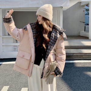 现货 新款冬装格子拼接连帽羽绒服外套 202-5613-P295-K398图片