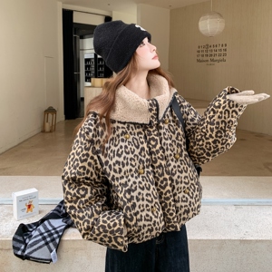 现货 新款冬装韩版豹纹羊羔毛拼接羽绒服外套202-5612-P365-K489图片