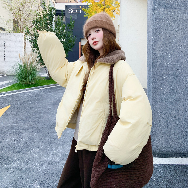 新款现货冬装羊羔毛领子拼接羽绒服202-5659-P295-K445，女装羽绒服，浙宝202