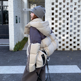 现货冬装韩版撞色拼接连帽羽绒服外套202-5620-P375-K498-90绒，女装羽绒服，浙宝202
