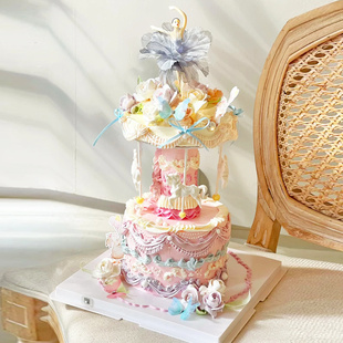 双层旋转蛋糕架木马支架电动烘焙亚克力打桩甜品喷泉蛋糕托模具