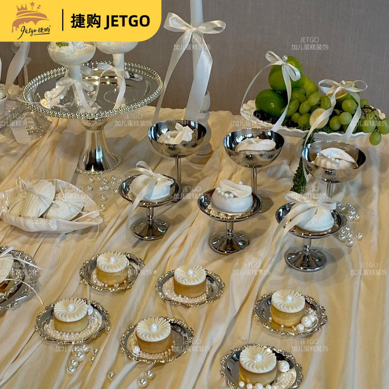欧式复古银色托盘老钱风不锈钢椭圆器皿下午茶甜品台摆件蛋糕底托,餐饮具,餐用托盘,淘宝优惠券,粉丝福利购,淘宝优惠卷