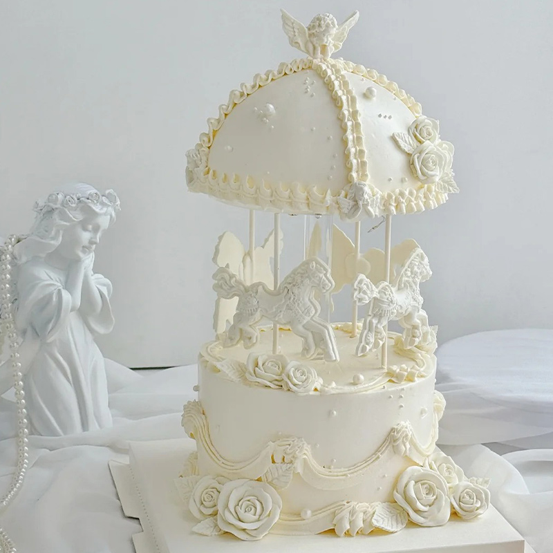 旋转木马蛋糕支架6寸8寸双层音乐