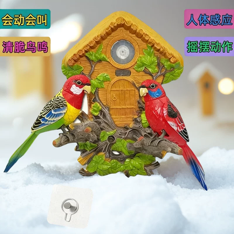 会动会叫鹦鹉人体感应墙上挂件装饰品玄关挂墙家居仿真小鸟送礼