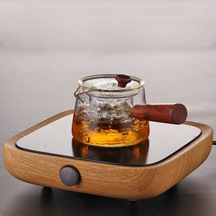 木把锥形煮茶器泡茶壶玻璃侧把锤纹茶壶带过滤耐热电陶炉套装 日式